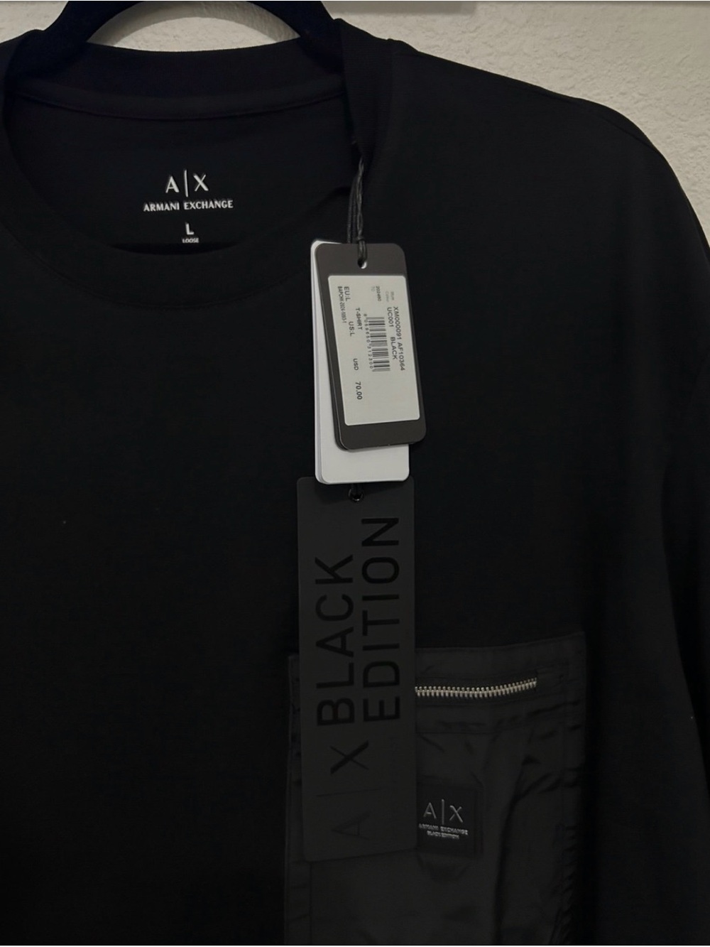 Armani Exchange Black Long Sleeve Shirt with Zip Pocket